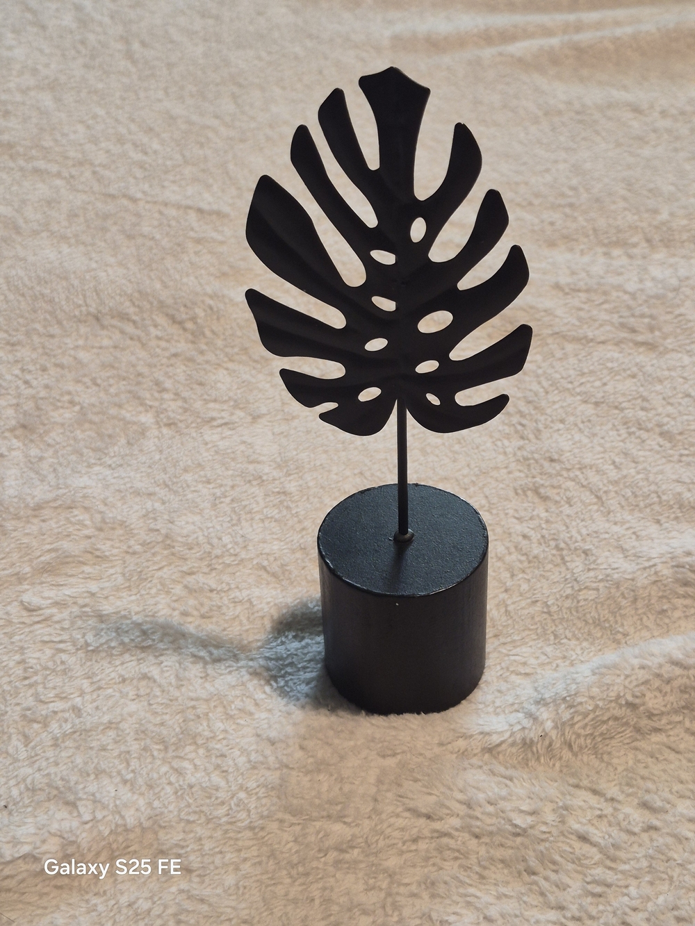 Black Wooden Block with Metal Monstera Leaf Decor
